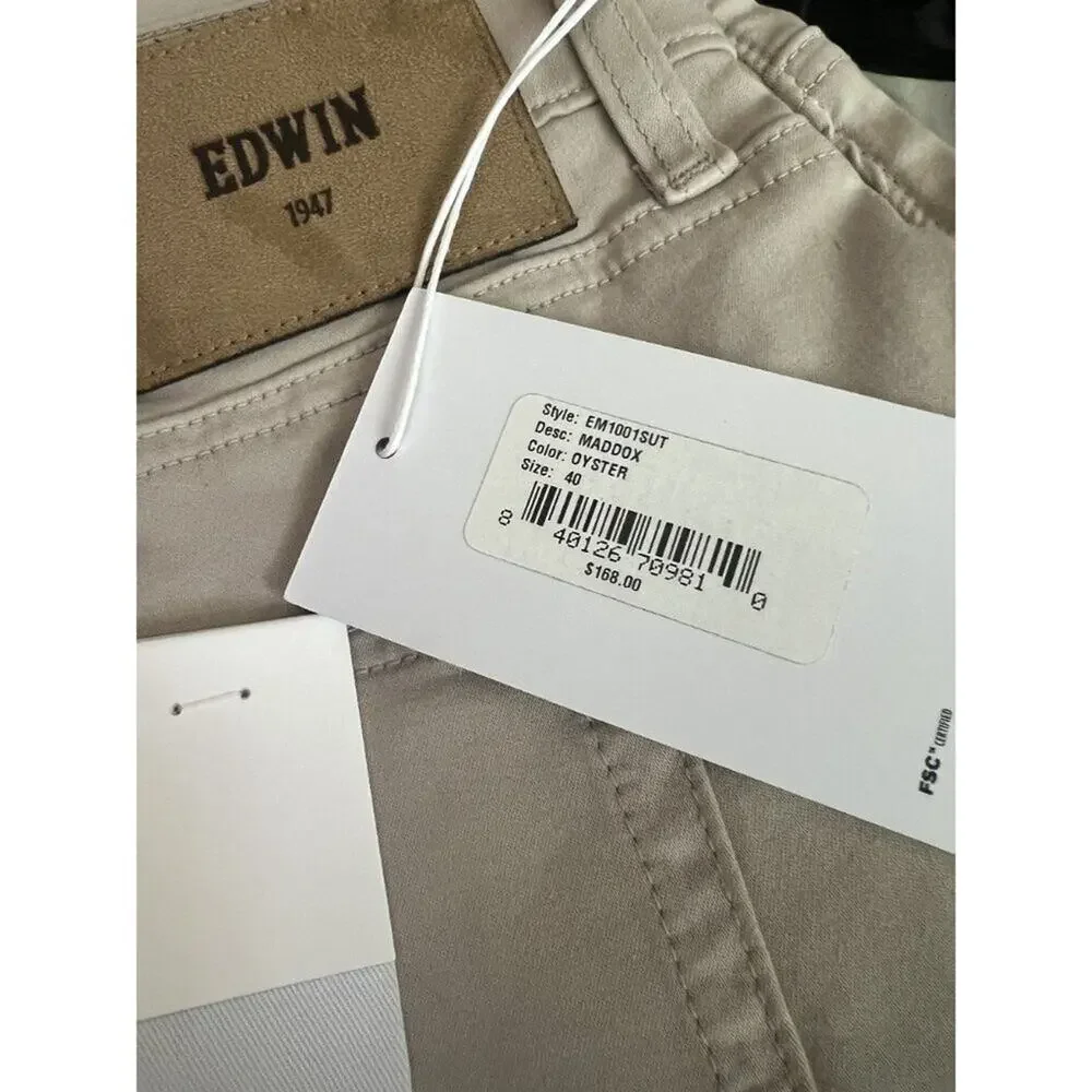 Edwin Maddox Slim Fit Mens Jeans Beige 40x32 New With Tags Cotton Blend
